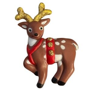 Vintage Fun World Reindeer Brooch Pin 1980s Holiday Deer
